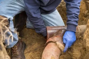 plumber inspects faulter sewer line