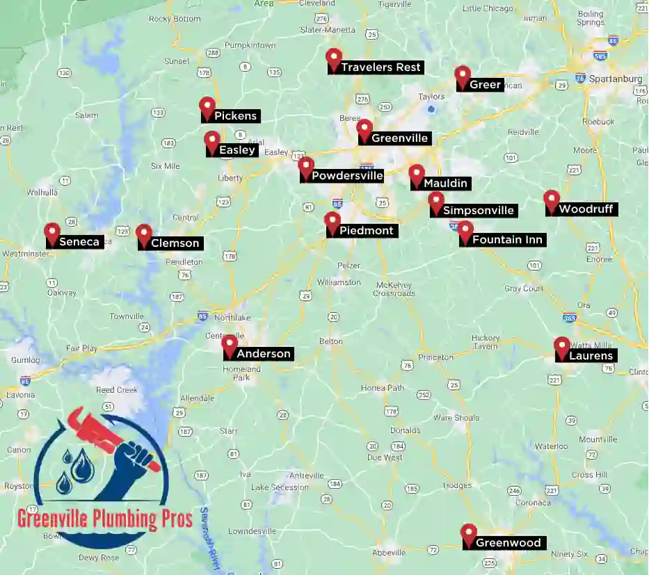 map of Greenville Plumbing Pros service areas